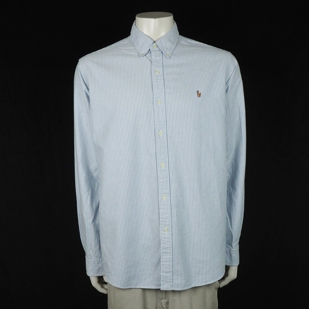Polo Ralph Lauren Button Down Shirt Mens XL Blue Striped Pony Classic Fit Oxford